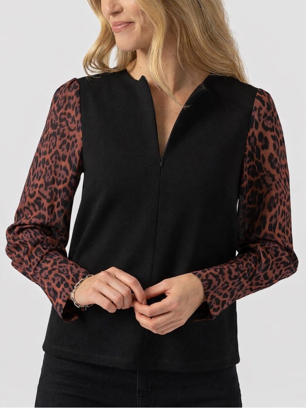 SAINT + SOFIA Esme Zip Up Top - Brown Leopard Size US 12 / UK 16